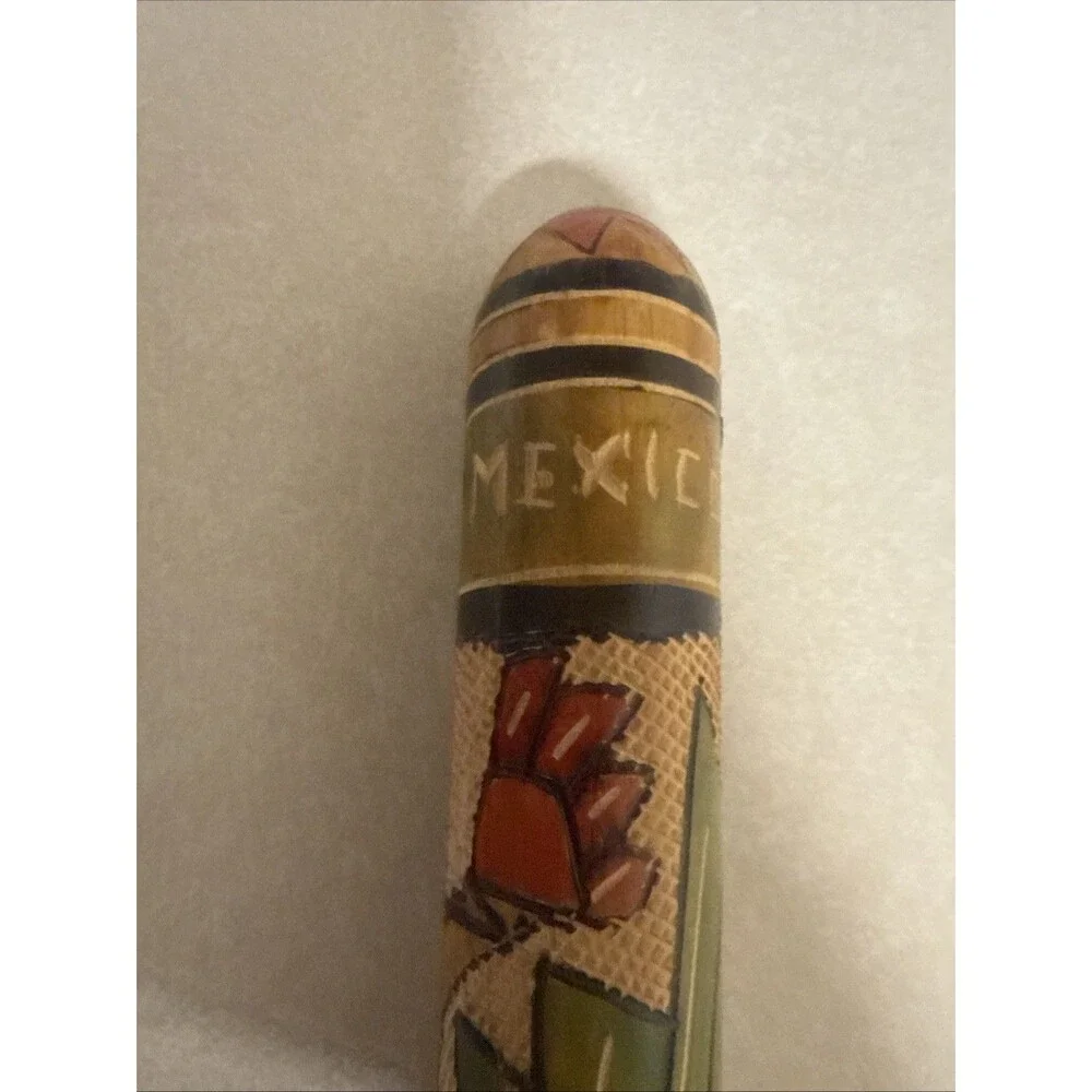 Vintage Original 80's Mexico Hand Carved & Painted Wooden Pinata Bat Stick 23